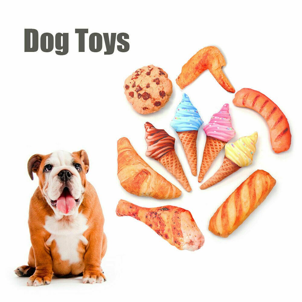Dog Chew Toys Simulation Ice Cream Fruit Bread Squeeze Sound Pet Toy Play Chew Anti Bite Dog Toys