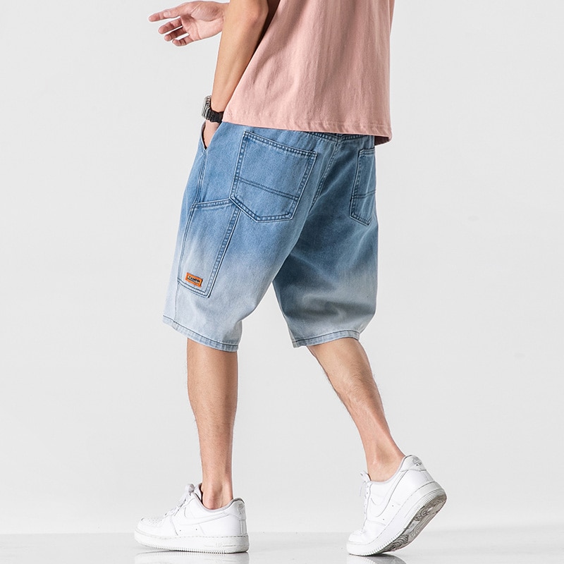 Sommer mænd denim shorts mænd gradient korte jeans mænd straight casual jeans shorts plus størrelse 5xl