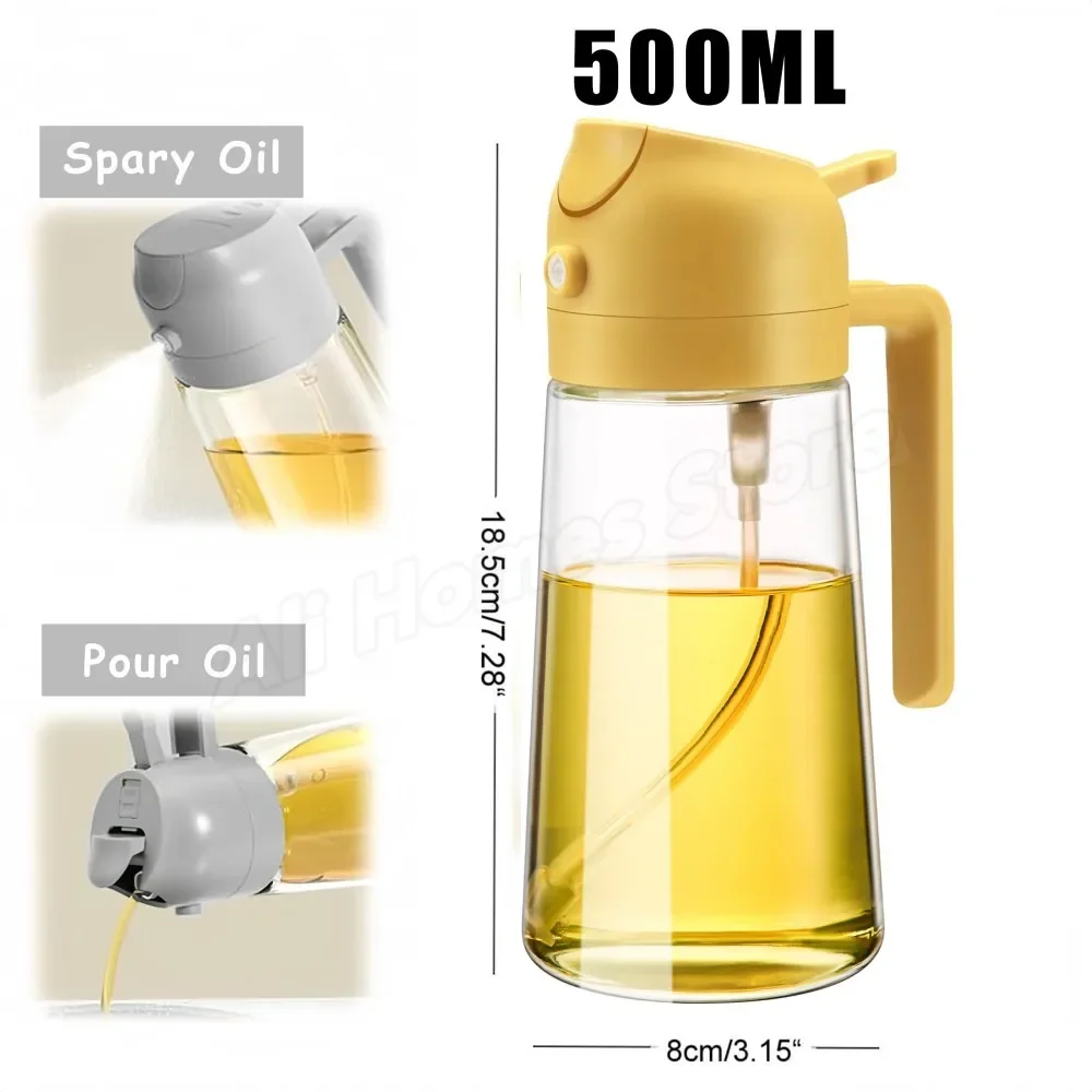 500ml 2 in 1 spray oliesprøjte oliedispenser oliekrukke til grill køkken bagning luft stegepande ovn stegning picnic køkkenværktøj: Mørk khaki