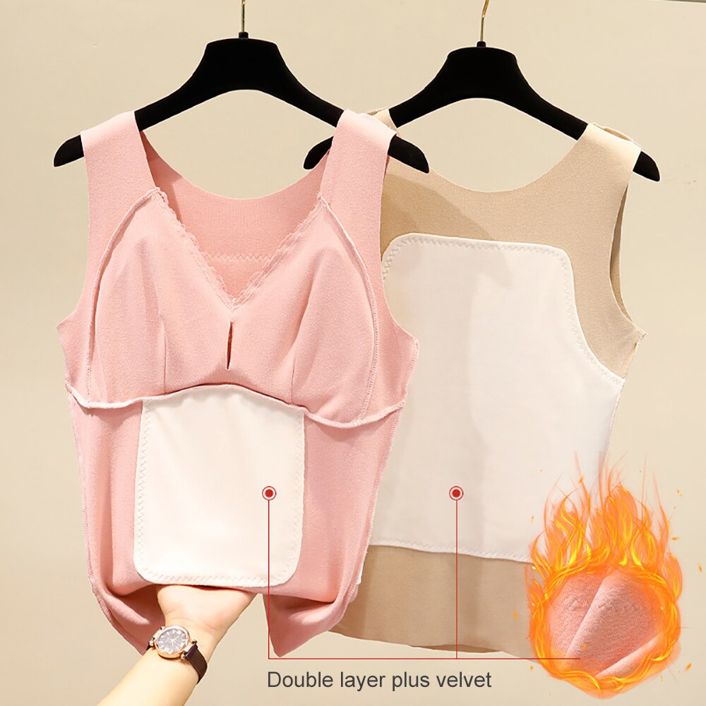 Frauen Winter warm Plus Samt Panzer oben sexy V-ausschnitt Spitze Ernte Spitzen Leibchen Dicke Weibliche oben Mit gepolstert Seide Patch caraco femme
