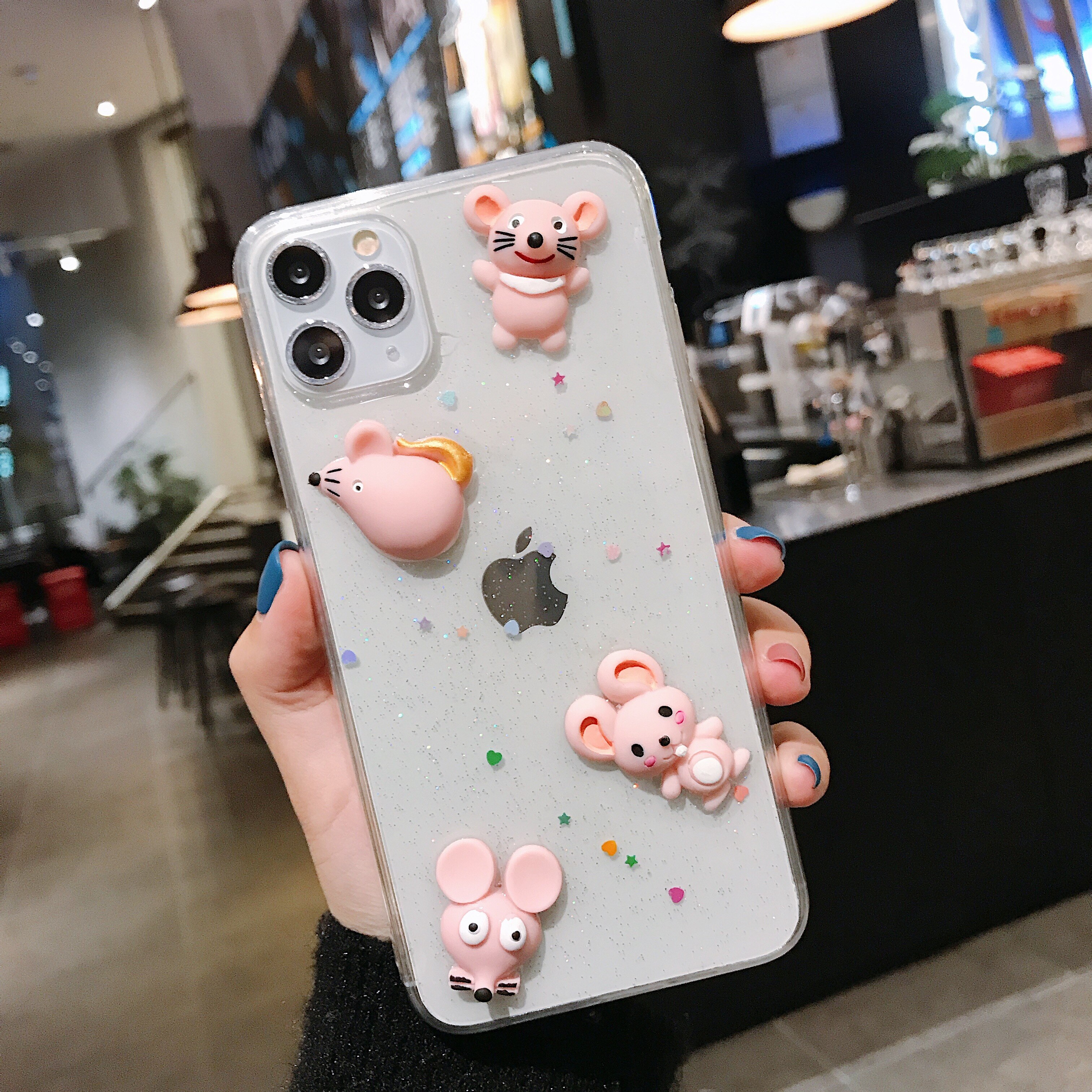 SE2020 Bling Glitter 3D Colorful Mouse Rat Shockproof Phone Case For iPhone 6 6s 7 8 Plus 10 11 Pro Max Xs XR Clear Case