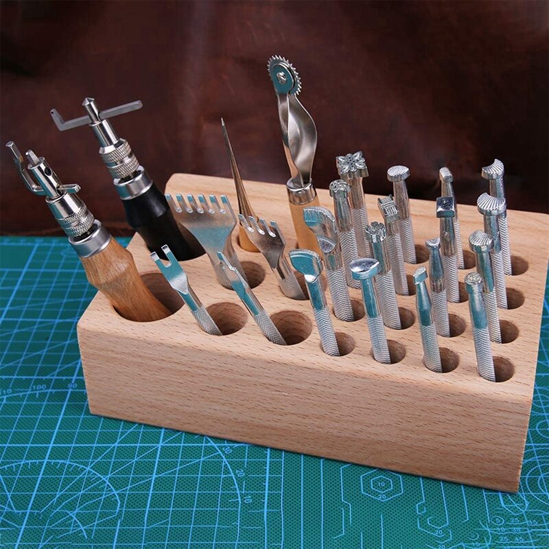 24 Gaten Leer Werken Gereedschaphouder, Houten Leathercraft Tool Rack Stand Organizer, Voor Maken Punch Gereedschap Opslag