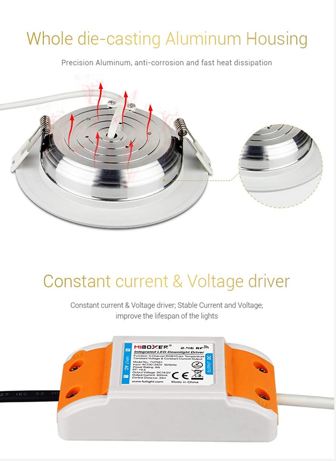 Mi.Light RGB+CCT Led Recessed Ceiling Downlight 9W Controlled by Milight RGB+CCT Remote and Smartphone APP Control Via Mi-Light