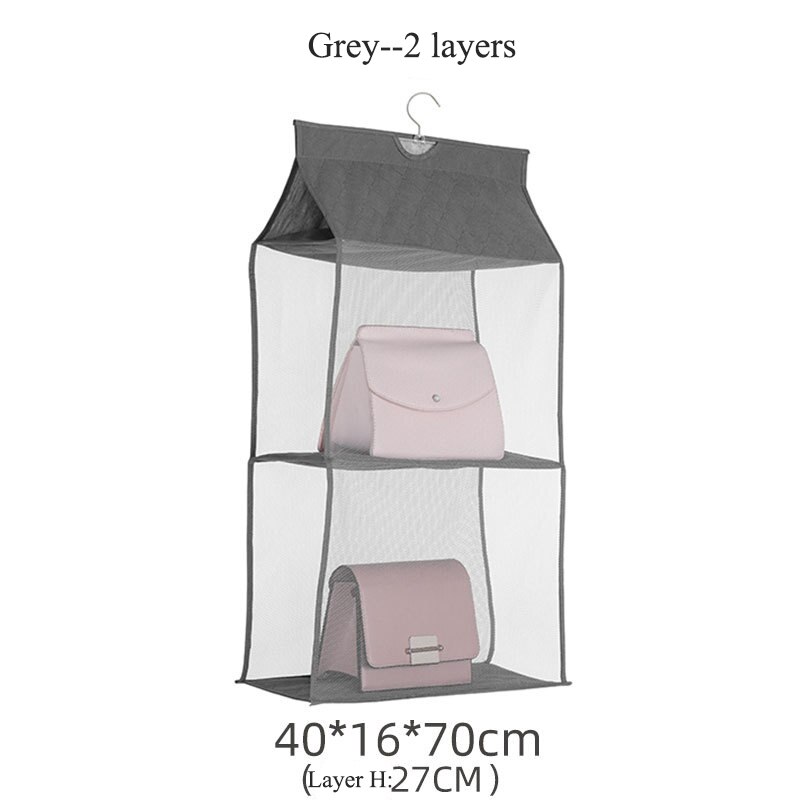 Organizador de bolsos colgantes para armario, bolsa de almacenamiento a prueba de polvo, grande, colgador: 2 layers(GREY)