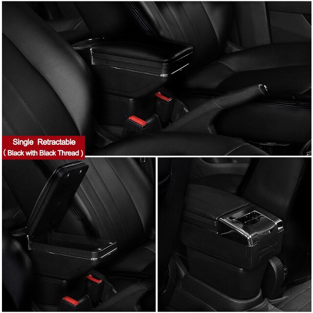 Auto Armlehne Für Hyundai Getz Drehbare zentralen Speicher inhalt Lagerung Kasten mit Aschenbecher USB Ladung Auto dekoration zubehör: Single alle Schwarz