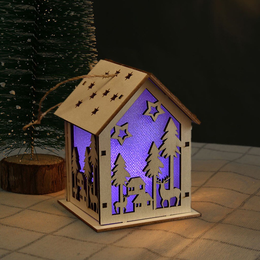 Christmas Luminous Cabin Christmas Wooden House Glittery LED Light Home Decoration Night Lamp Pendant Led Candles Prop Led: G