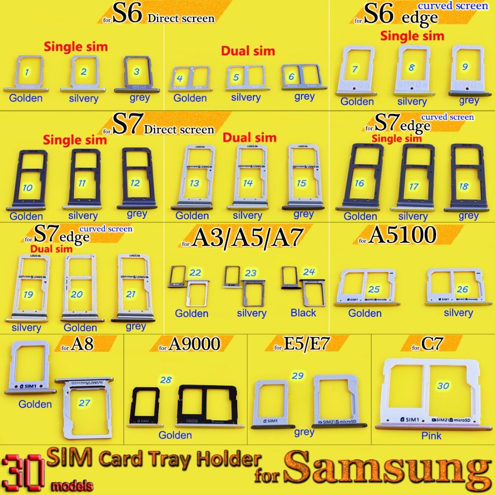 Per Samsung bordo S6 S6 S7 Single/Dual SIM Card bordo vassoio Del Supporto Slot per Samsung Galaxy S7 G935F Sostituzione parte