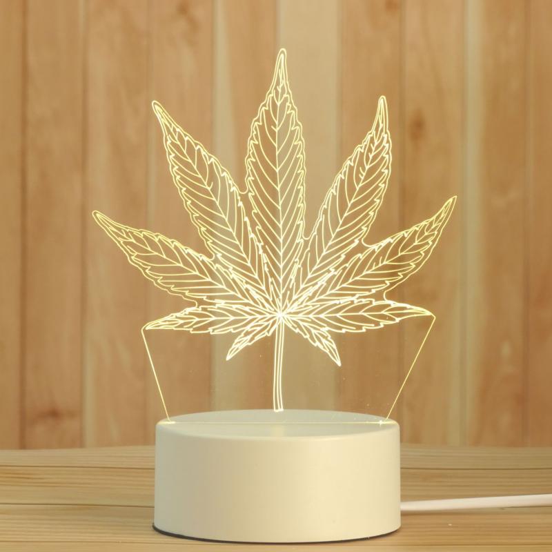 Love Pattern Acrylic 3D Night Light Pattern Acrylic LED Night Light Various Styles Bedroom Mild Light: maple leaves