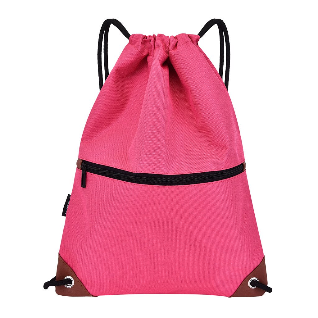 5#  moderigtige unisex-vandtætte, ensfarvede, reb-sportsrygsæk-skoletasker til kvinder og mænd: Hot pink