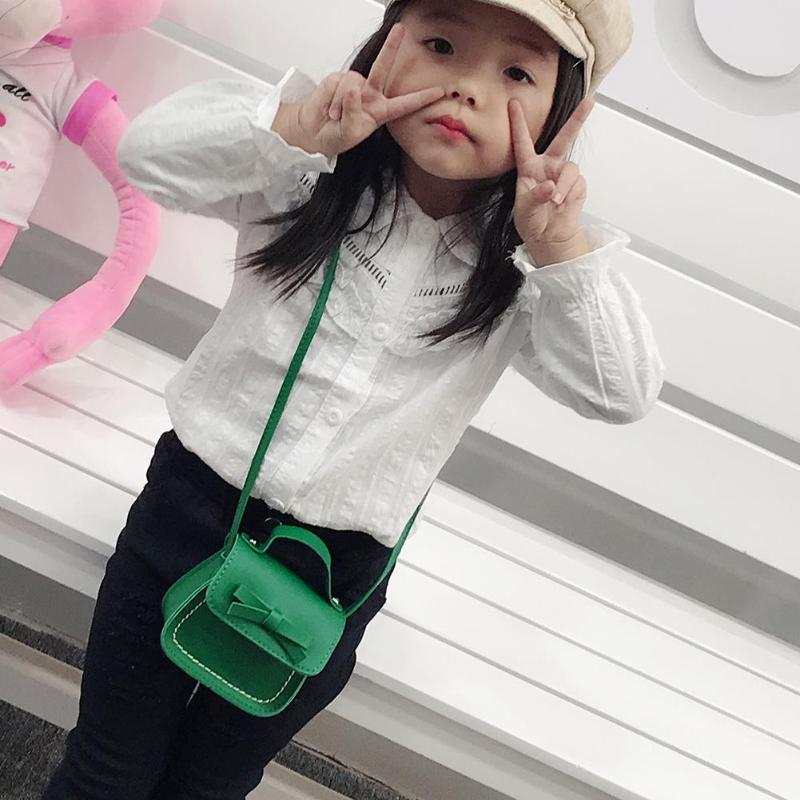 Children Girls Messenger Bag Bowknot Pure Color Handbags Kids Leather Shoulder Bags Mini Crossbody Clutch Handbag
