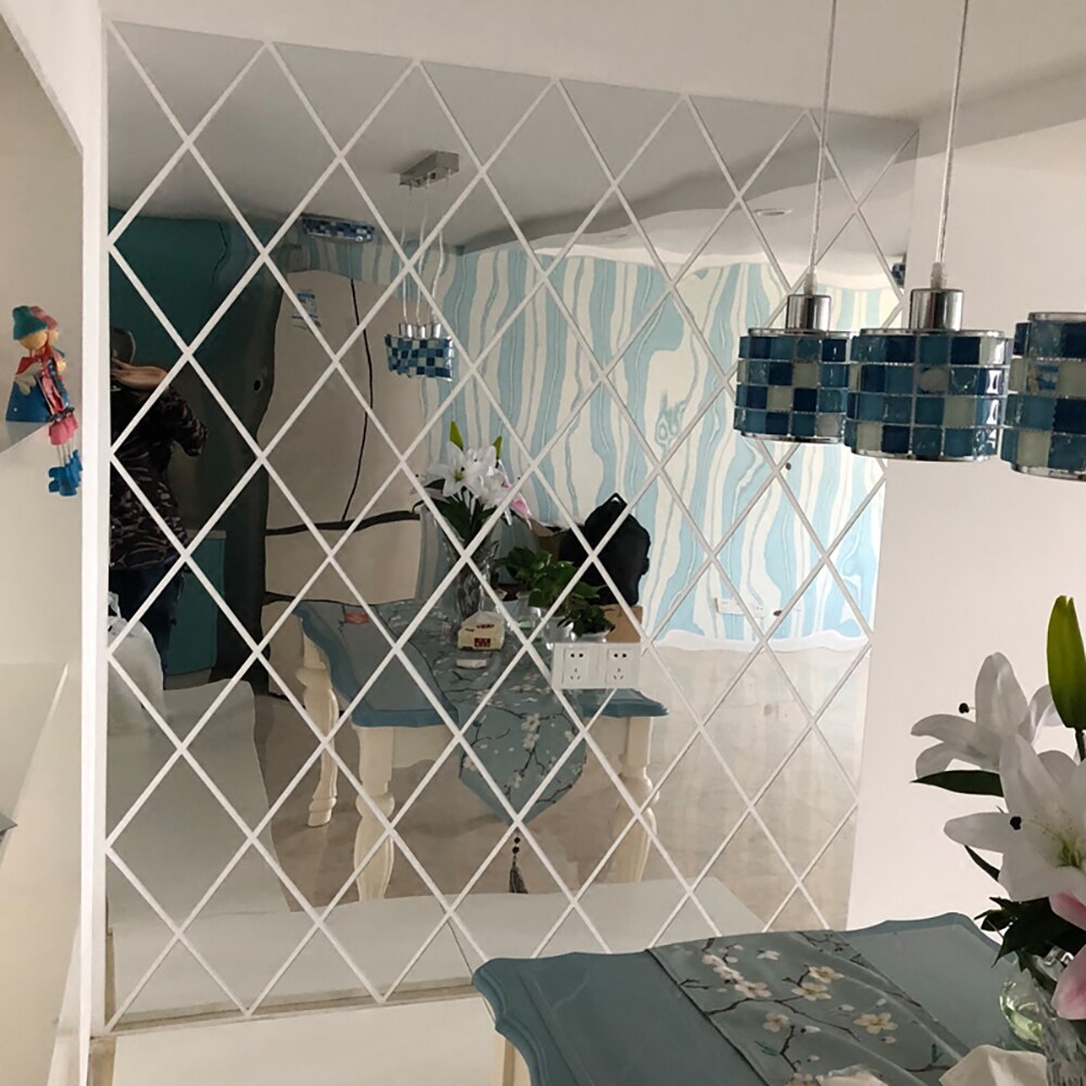 Diamond Spliced Mirror Stickers Self Adhesive Removable Acrylic Mirror Sheets Wall Decals For Home Art Room Bedroom Background