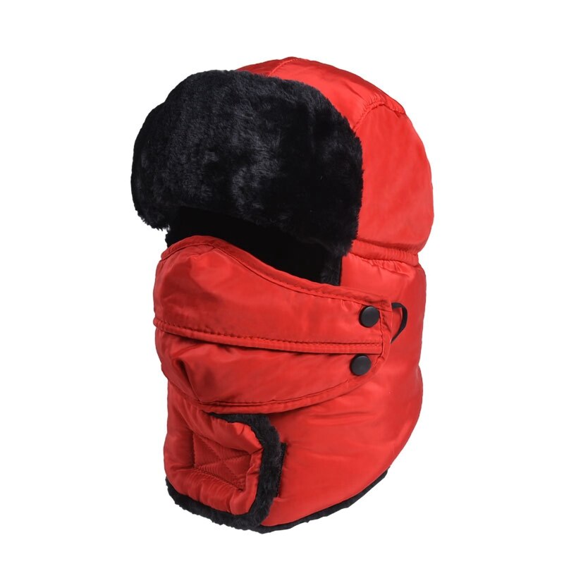 Sombrero de bombardero para hombre y mujer, máscara facial gruesa y esponjosa a prueba de viento, bufanda, gorro, accesorios de ropa de invierno para exteriores: R