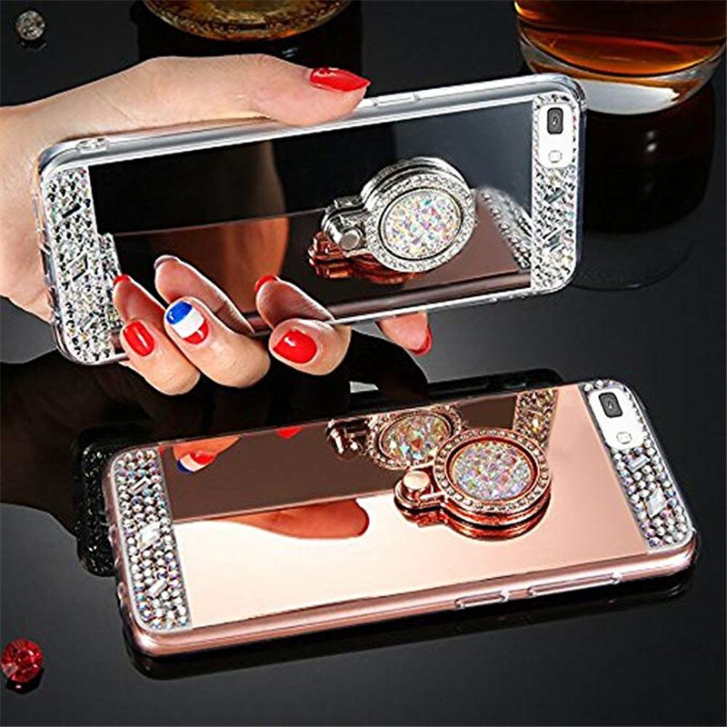 S20plus Mirror Make up Rhinestone Phone Case For Samsung S20 S20ultra Cases for Samsung Galaxy s20E Funda Bear Ring stand Coque