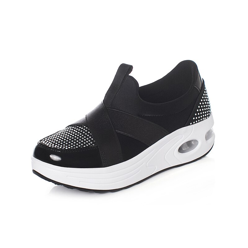 Women's Sports Toning Shoes Slip on Sport Female Walking Sneakers Mesh Comfortable Ladies Swing Wedges Platforms Shoes Fitness: Black / 37