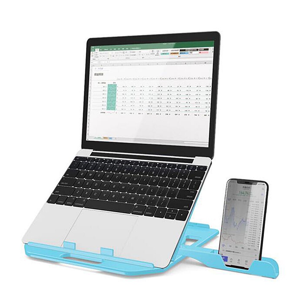 7 gir høydejustering sammenleggbar bærbar pc-holder med glidende kjølebrakett med mobiltelefonholder til macbook pro stativ: Blå