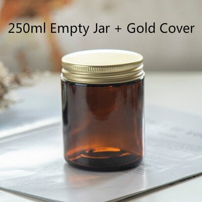 Taza de bougie marrones grandes DIY botella vacía hecha a mano de vidrio vela tarro fabricación de velas materiales envase recargable: 250ml Gold cover