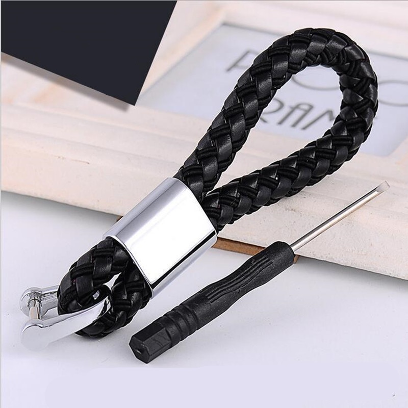 High-end leather braided rope car pendant for land Rover keychain D-type horseshoe buckle metal key ring