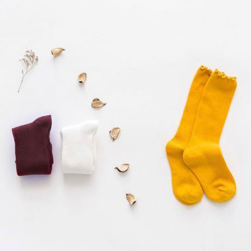 Unisex Cute Solid Color Cotton Blend Crew Calf Length Tube Socks For Girls Boys 72XC