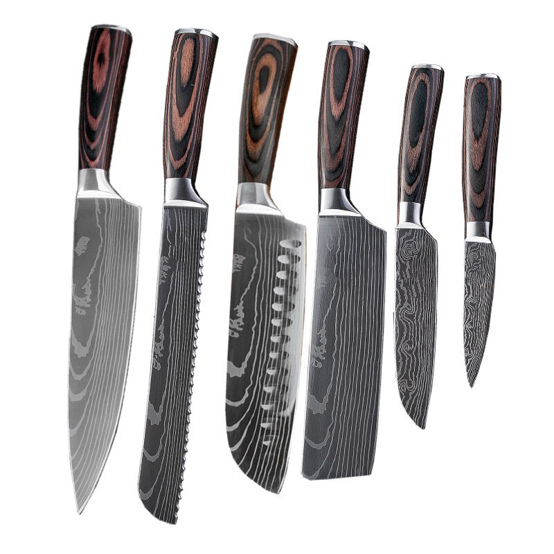 DAOMACHEN 10 Pcs Stainless Steel Kitchen Knives Set Wooden Handle Bread Chef Knives Slicing Utility Paring Knife Multi Cookin