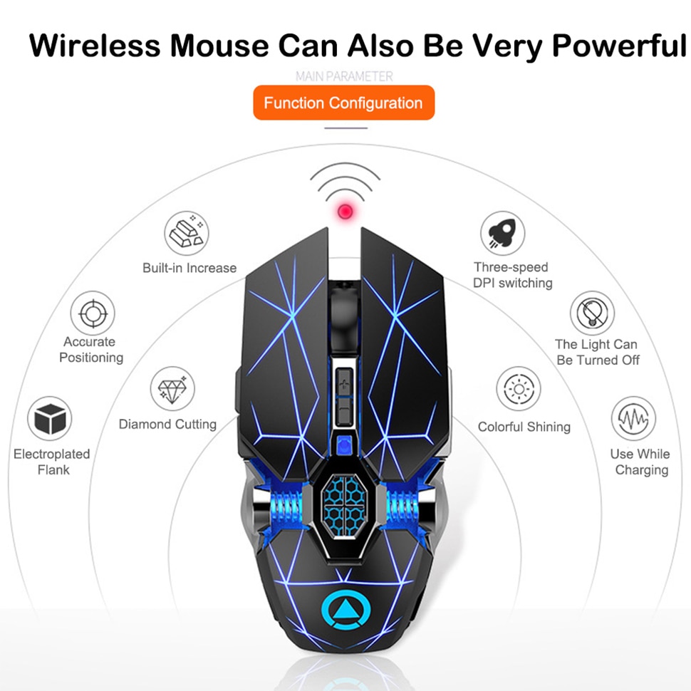 Redstorm  a7 gaming mus genopladelig trådløs lydløs led baggrundsbelyst optisk ergonomisk gaming mus til pc bærbar computer