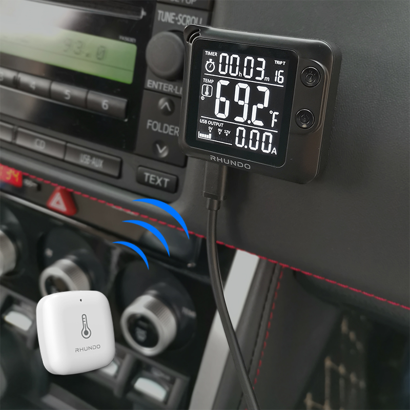 RHUNDO-termómetro Digital inalámbrico para coche, reloj de temperatura para exteriores, retroiluminación de tiempo, pantalla de visualización multifunción