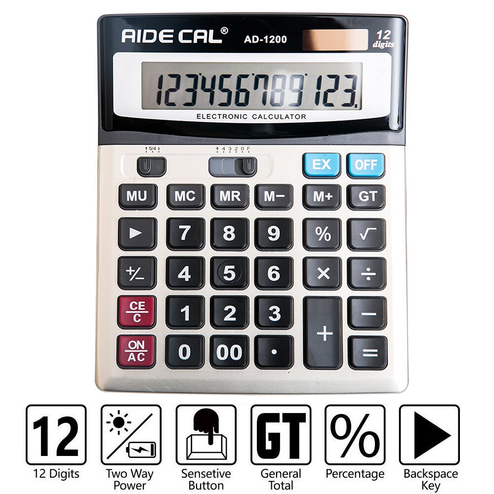 12 Digits Standard Office ,Solar, AA Battery Electronic Calculator Large, 1-Pack