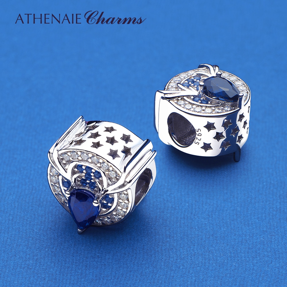 Athenaie Christams Rendier Charms 925 Sterling Silver Blue Cz Herten Kralen Voor Armband Ketting Diy Sieraden.
