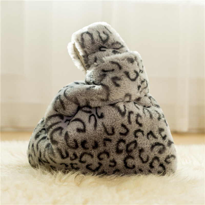 LANMMRE Bag Patroon Persoonlijkheid Imitatie Konijn Faxu Bont Handtas Voor Vrouwen Alle Match Luipaard Print Emmer Zak YF945