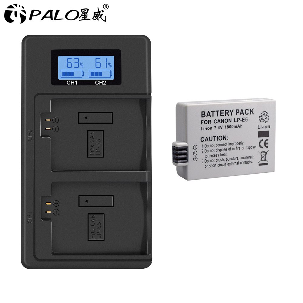 Palo 1-4Pcs Lp-e5 Lp E5 Camera Batterij + LPE5 Batterij Lcd Dual Slot Usb Oplader Voor Canon eos 450D 500D 1000D Kus X3 F Xsi Camera: 1 battery 1 charger