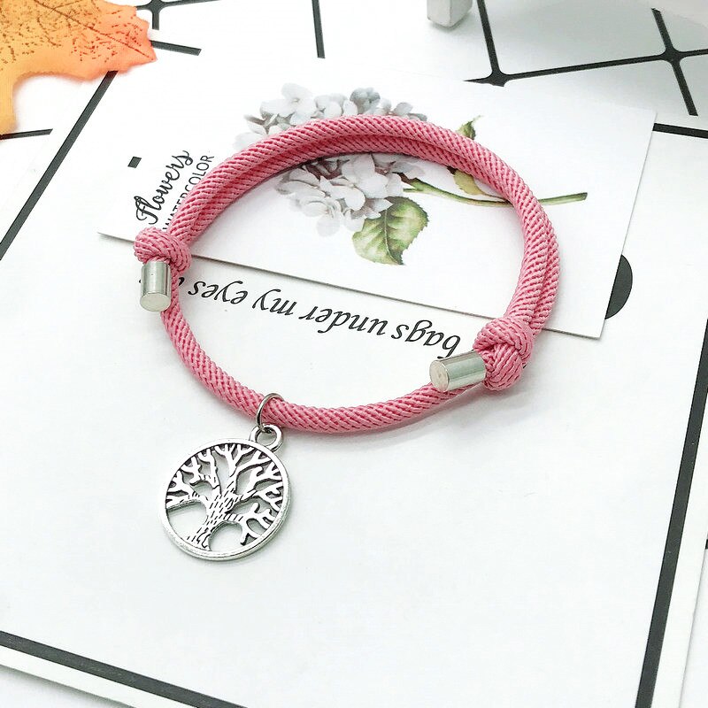 Moda pleciona lina drzewo życia uroku bransoletki mężczyźni kobiety Handmade regulowana czerwona nić bransoletka para Braclet prezent dla najlepszego przyjaciela: pink