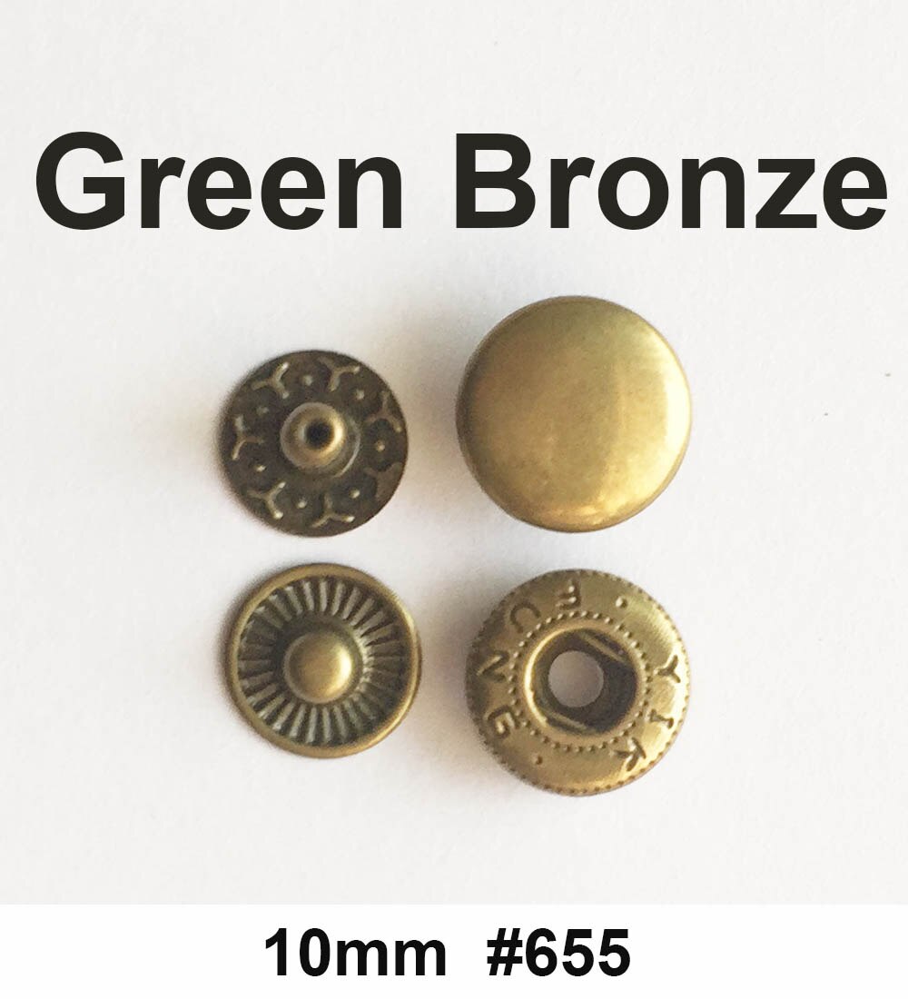 Okrągły metalowy przycisk zatrzaskowy robić skórzanych toreb odzieżowych pstryknąć Fastner zatrzaski zestaw narzędzi instalator srebrne guziki 831/633/655/201/203: 10 zestaw / brązowy 10mm 655