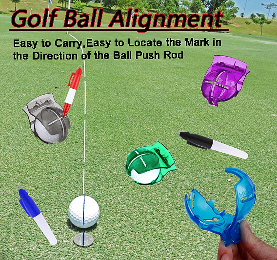 Blandet farve golfbold justering markør linjemarkeringsværktøj 4 stk med 3 mark penne træningsskabelonværktøjer