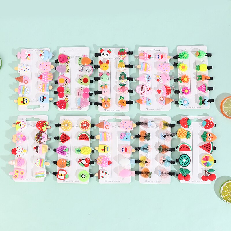 10 pz/impostato ragazze cartone animato frutta gelato forcine per bambini clip di capelli barrette dolci ornamento per capelli accessori per capelli di nuova moda