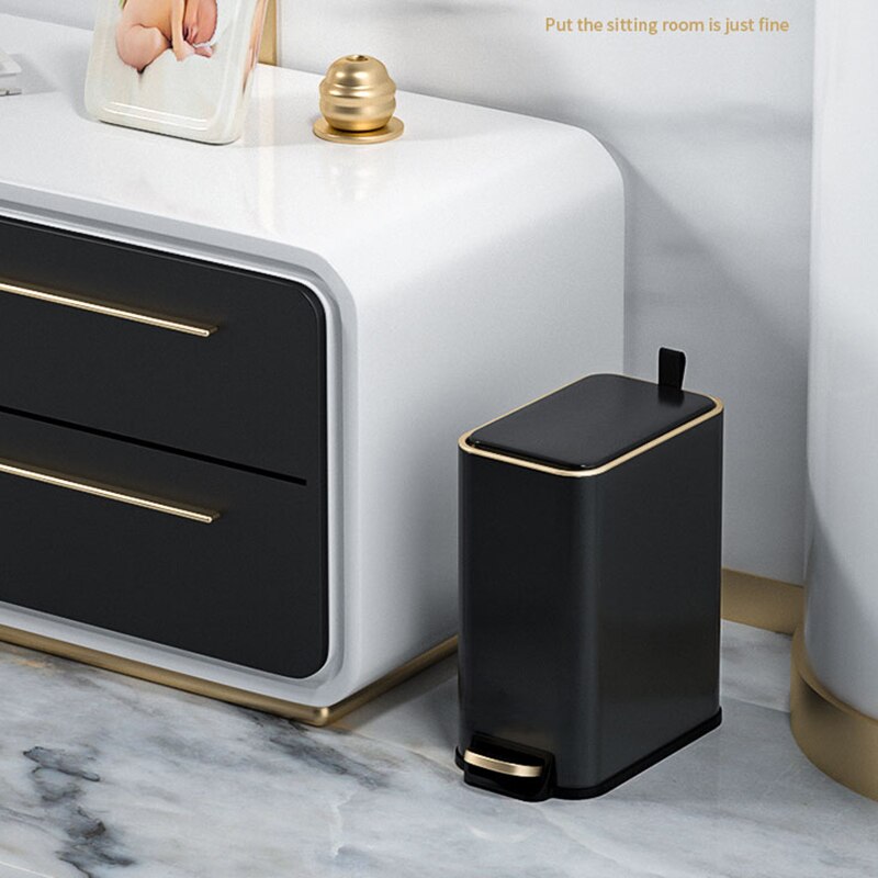 Cubo de basura Rectangular con Pedal para el hogar, papelera de basura portátil, Cubo de almacenamiento de acero inoxidable para Cocina