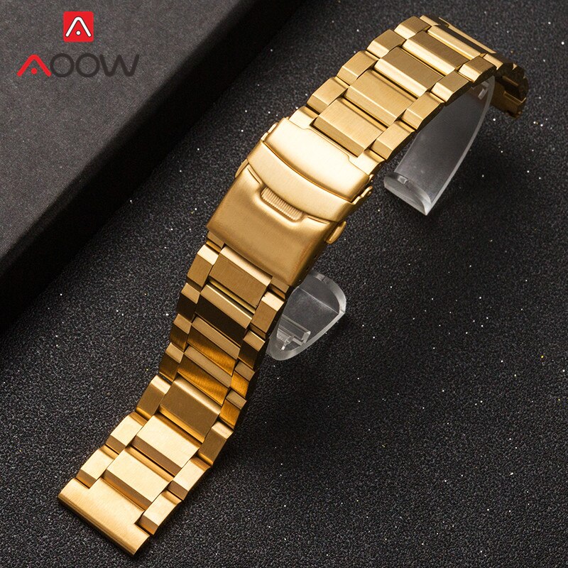 18 19 20 21 22mm 23mm 24mm 25mm Solid Stainless Steel Strap Watchband Metal Folding Buckle Replacement Band Watch Accessories: Gold / 24mm