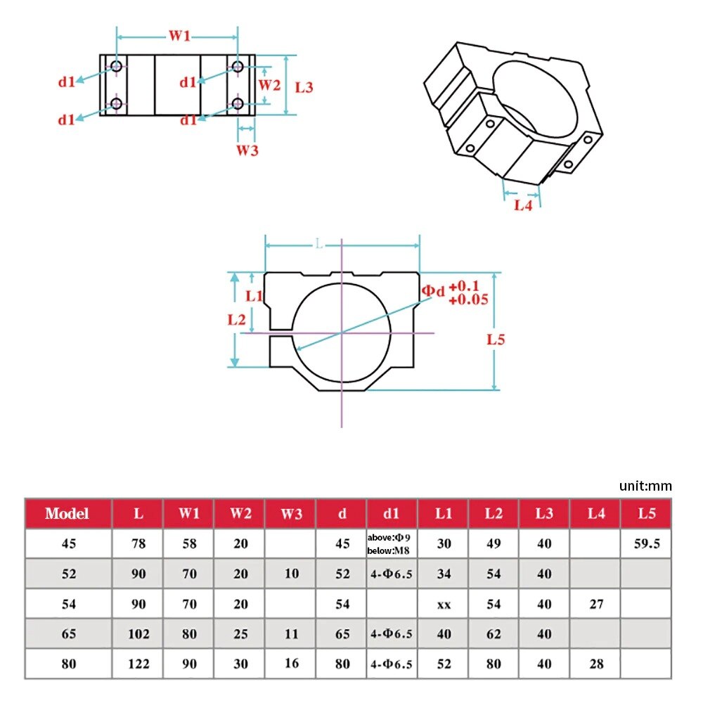 CNC Spindle Motor fixture 52mm,65mm,80mm Spindle Clamping bracekt Aluminium fixture for CNC Spindle