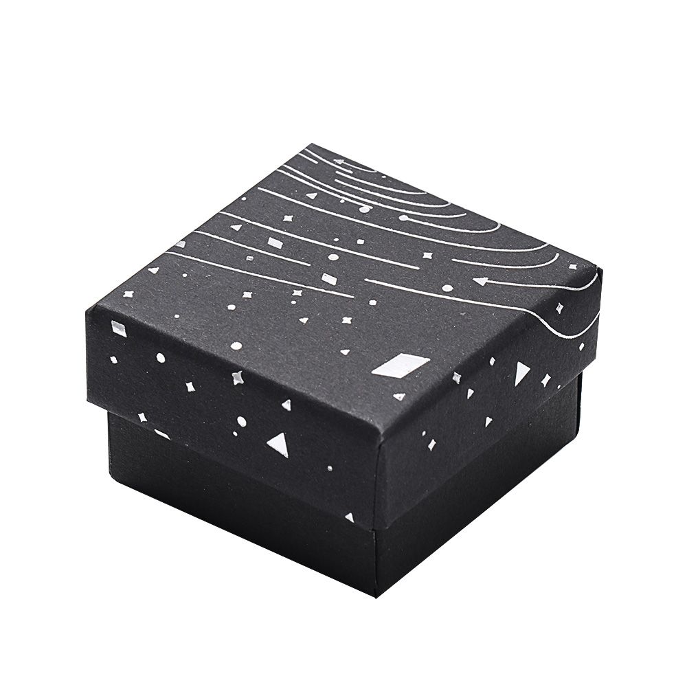 Smykkeskrin stjerne sølv smykkeskrin til smykker øredobber ringe halskjede armbånd svart bag kartong med blått gullbånd: 5 x 5 x 3