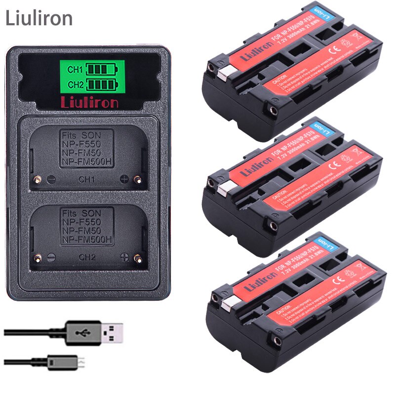 NP-F550 baterías + NP-F530 NP F550 F570 cargador para Sony NP-F570 CCD-SC55 CCD-TRV81 DCR-TRV210 MVC-FD81 NP-F730 NP-F750 Hi-8: charger and 3battery