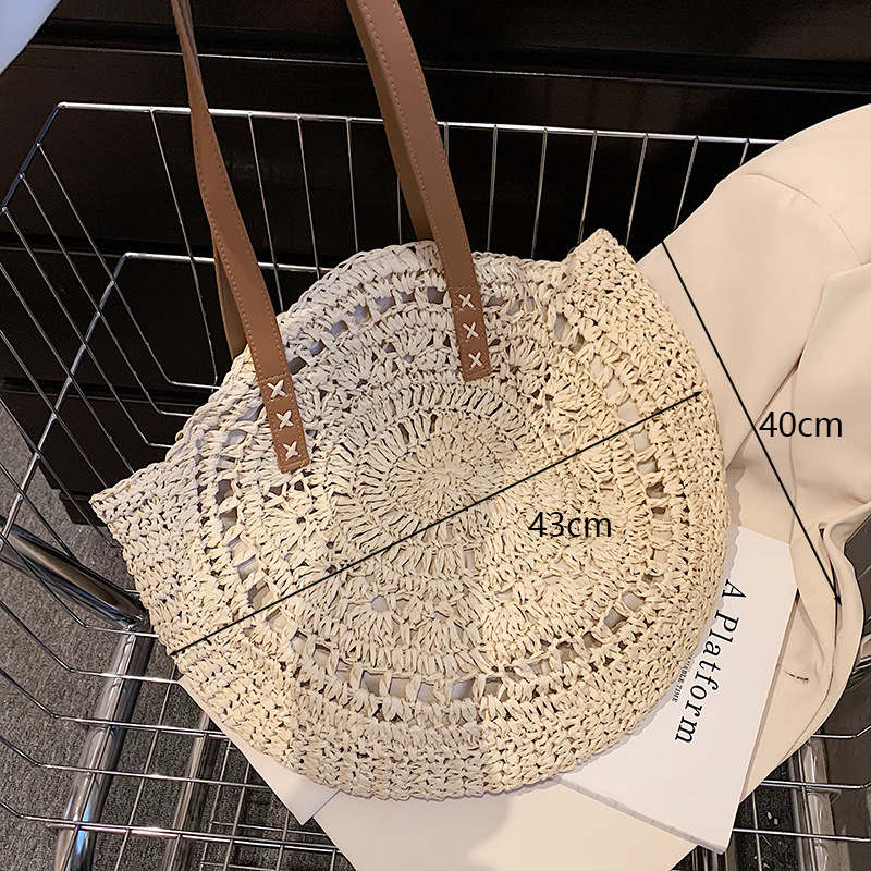 Vierkante Stro Strandtas Handgemaakte Geweven Schoudertas Vrouwen Raffia Shopper Reistas Bohemian Zomervakantie Casual Handtas Totes: c-beige