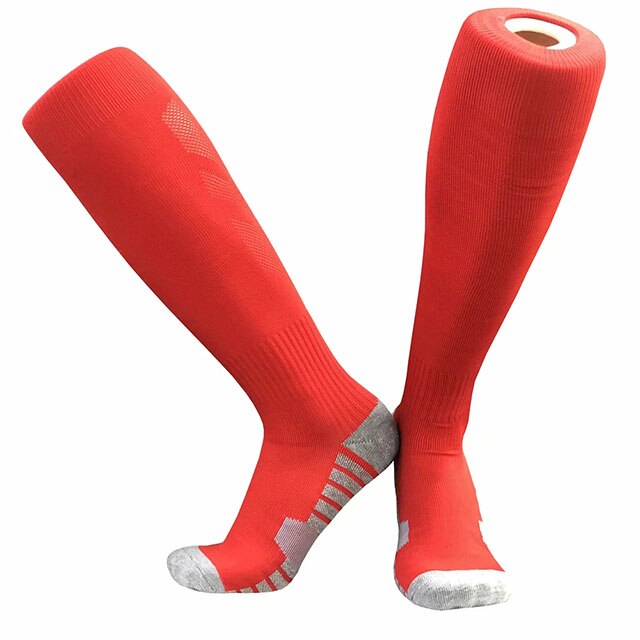 Durable Sports Socks Knee Legging Stockings Soccer Baseball Football Over Knee Ankle Men kids Socks Cycling CJM624: red / Adult size