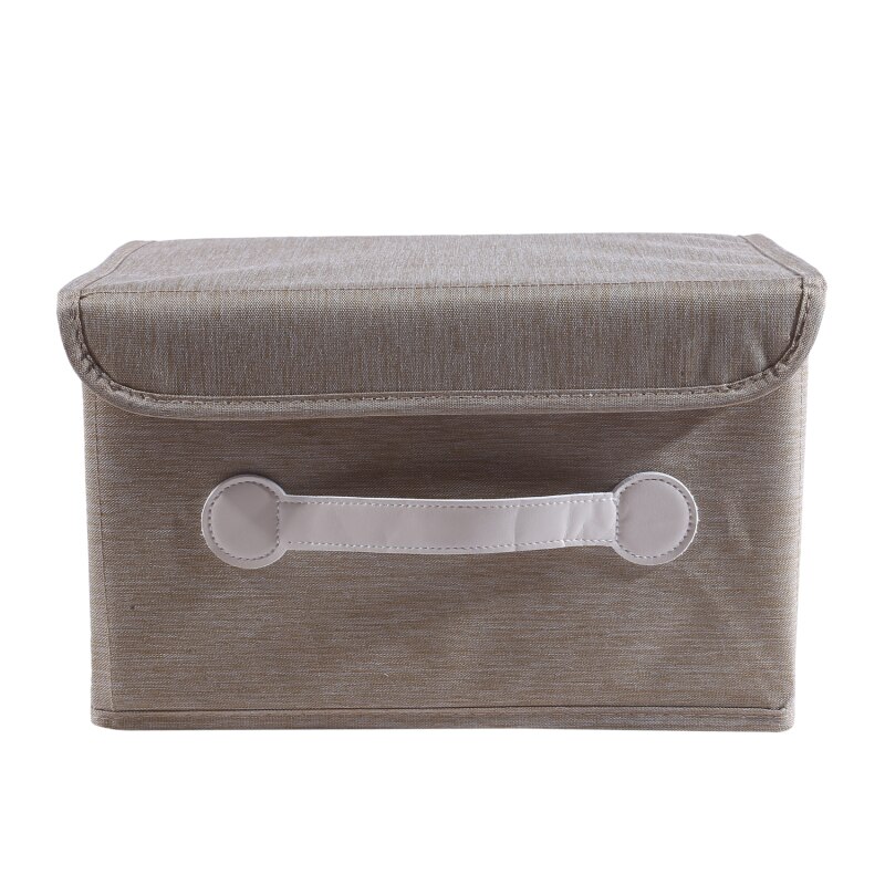 Fabric Storage Bin With Lid Handle Foldable Basket Organizer Large Boxes For Book Clothes Toy Nursery Bedroom Closet: Linen color