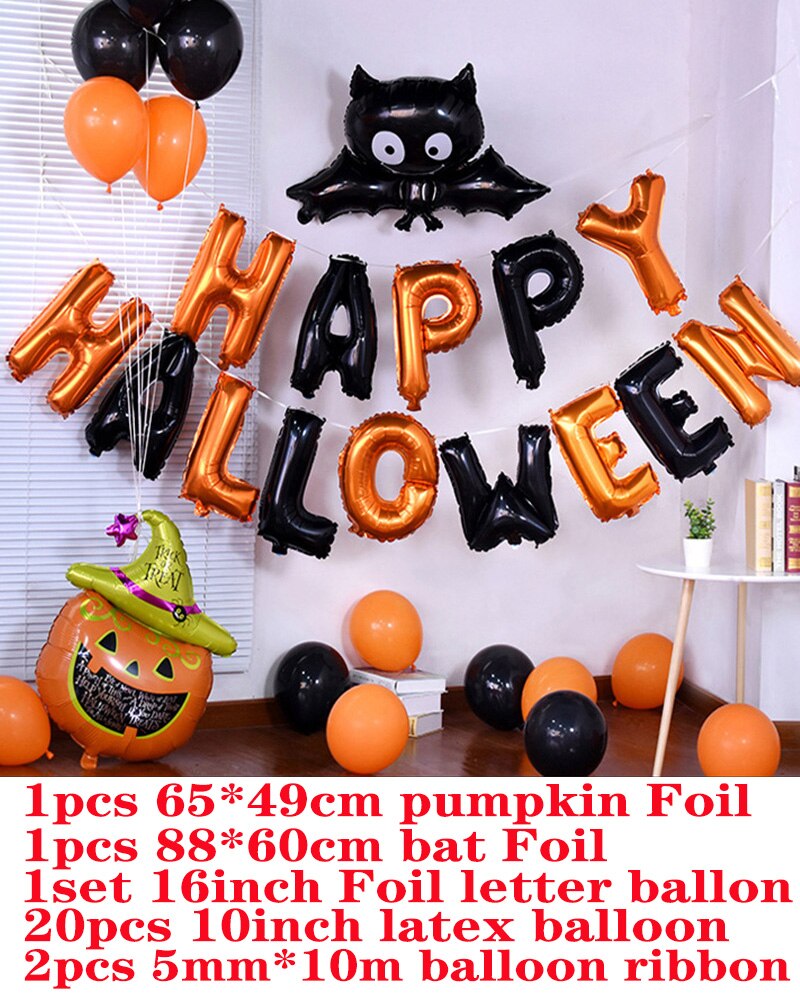 glad halloween fest dekorasjonssett helium luftfolie ballonger gresskar flaggermus halloween tema ballong banner svart oransje ballong xn: Halloween stil 1
