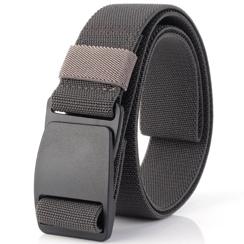 Cinturón de nailon para hombre, hebilla no metálica con cabeza de plástico, antialérgico, cinturón de seguridad, cinturón elástico con hebilla a presión: Gris oscuro