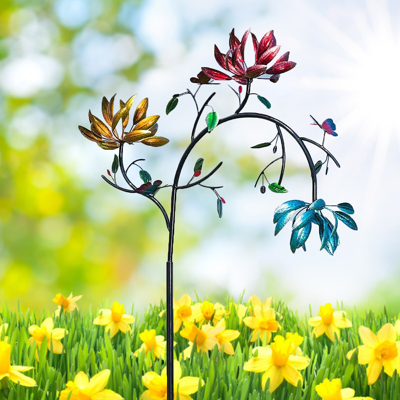 Metal Flowers Wind Spinner Spinning Windmill for Outdoor Home Garden Yard Lawn Patio Wedding Land Ornaments