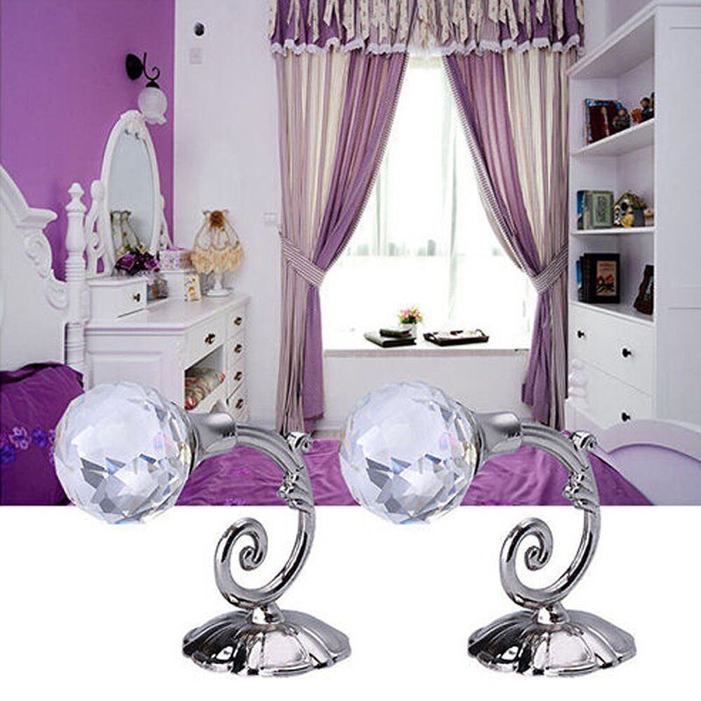 Classic Retro Hooks 2X Large Metal Crystal Glass Curtain Holdback Wall Tie Back Hanger Holder For Living room Curtain Decoration