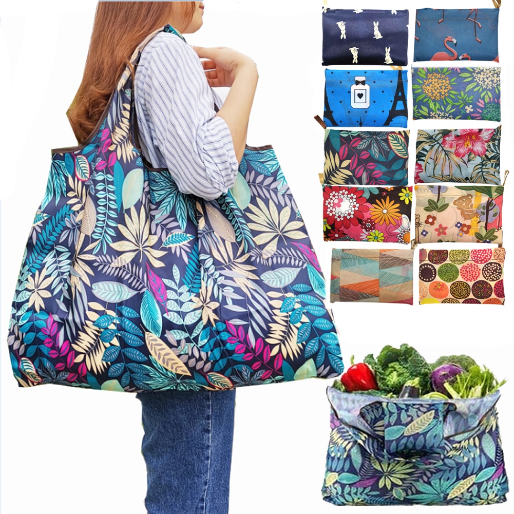 Nouveaux sacs à provisions réutilisables grande capacité sac fourre-tout à fleurs pliable sacs d'épicerie résistants