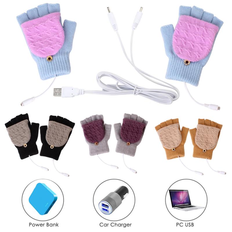 Men Women Winter Heated Gloves Hand Warmer Thermal Electric Gloves Waterproof USB Battery Powered For Half Fingerless Gloves