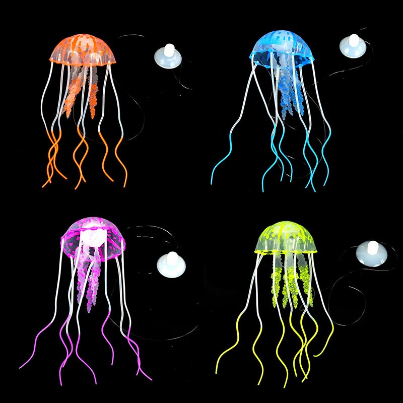 de medusas artificiales de silicona con efecto brillante, accesorios para pecera, adorno de Medusa de acuario