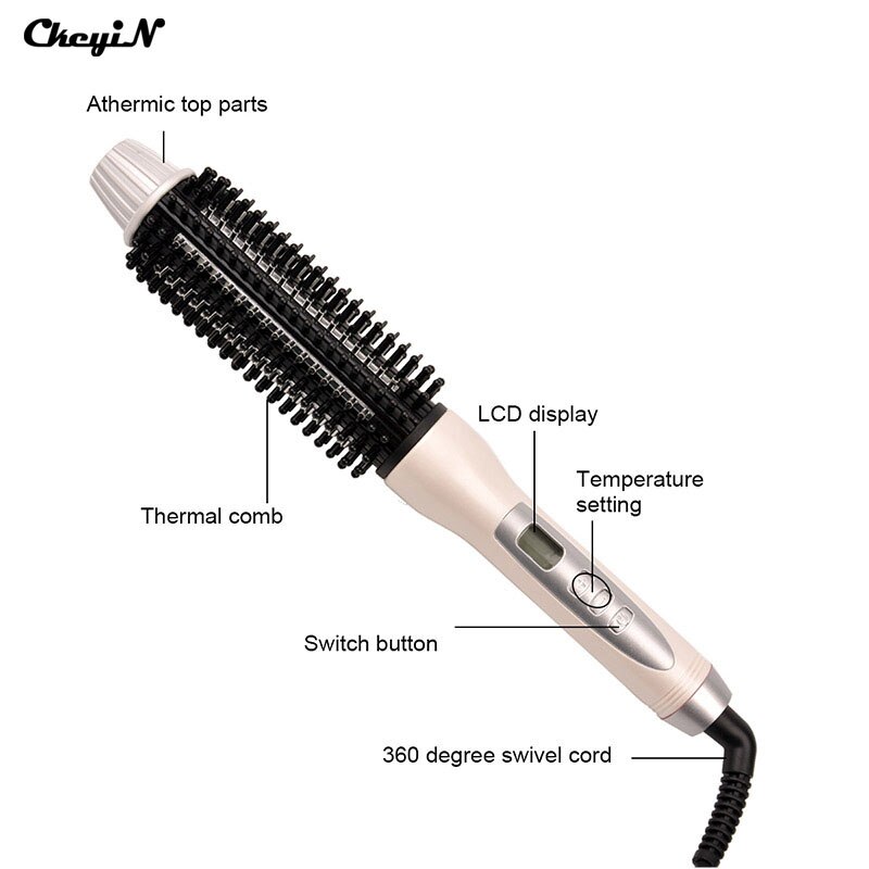 CkeyiN LCD Display 2 In 1 Ceramic Hair Straightener Comb Hair Curler Curling Roller Beauty Care Iron Brush Styling Tools 41