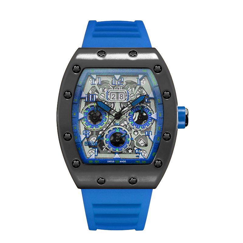 Reloj de pulsera de cuarzo de lujo para hombre, hueco, tendencia, ninguna máquina, reloj automático de cuarzo hueco luminoso resistente al agua para hombre: Azul